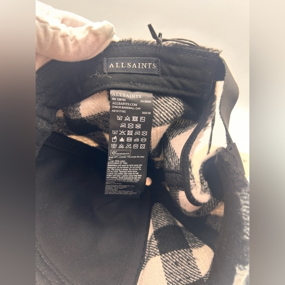 Allsaints Black/White Tweed Check Plaid  Adjustable Baseball Cap Authentic NWT main image 5